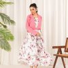 floral maxi dress, women’s western wear, maxi dress with jacket, stylish floral dress, pink jacket outfit, 2 piece women’s dress set, summer maxi dress, casual floral dress, party wear maxi dress, women’s fashion dress, long floral dress, trendy western wear
